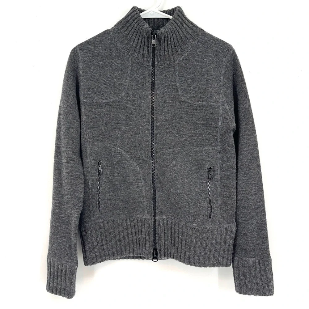 Michael Kors Mens Grey Wool Full Zip Knit Sweater Cardigan Jacket‎ Mock Neck M